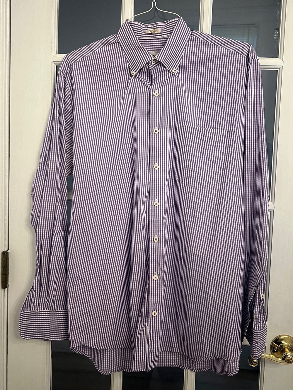 PETER MILLAR Men's Lavender Gingham Print Seaside Long Sleeve Button Down Shirt
